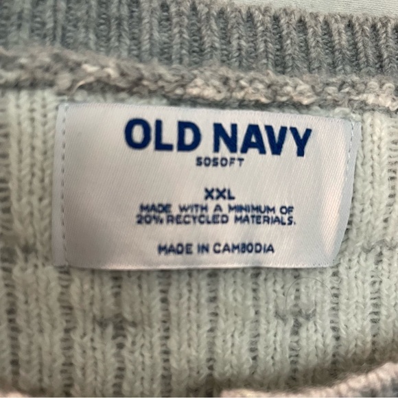 Old Navy Gray and White Button Up Crewneck Knotted Sweater XXL NWT - Picture 7 of 9